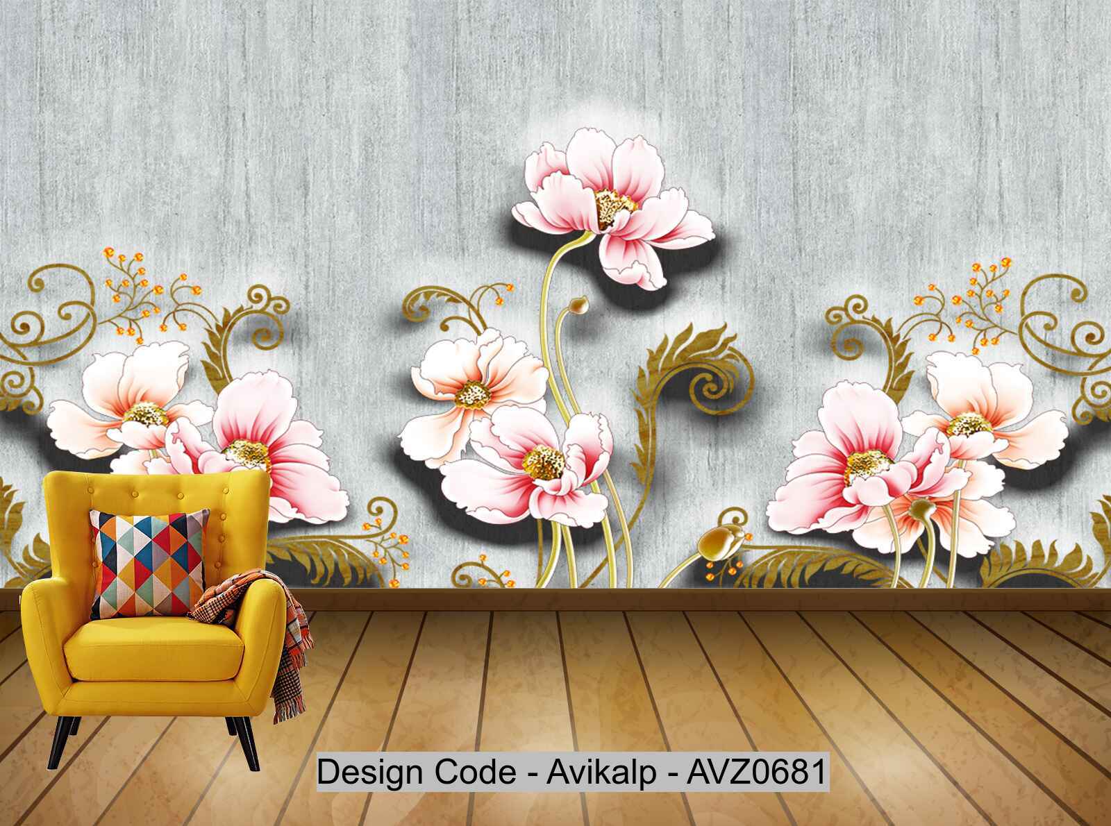 Avikalp Exclusive AVZ0681 Simple And Stylish 3d Carved Peach Flower Modern Tv Background Wall HD 3D Wallpaper