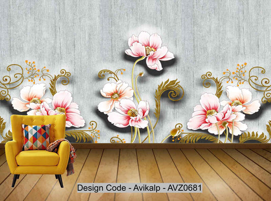Avikalp Exclusive AVZ0681 Simple And Stylish 3d Carved Peach Flower Modern Tv Background Wall HD 3D Wallpaper