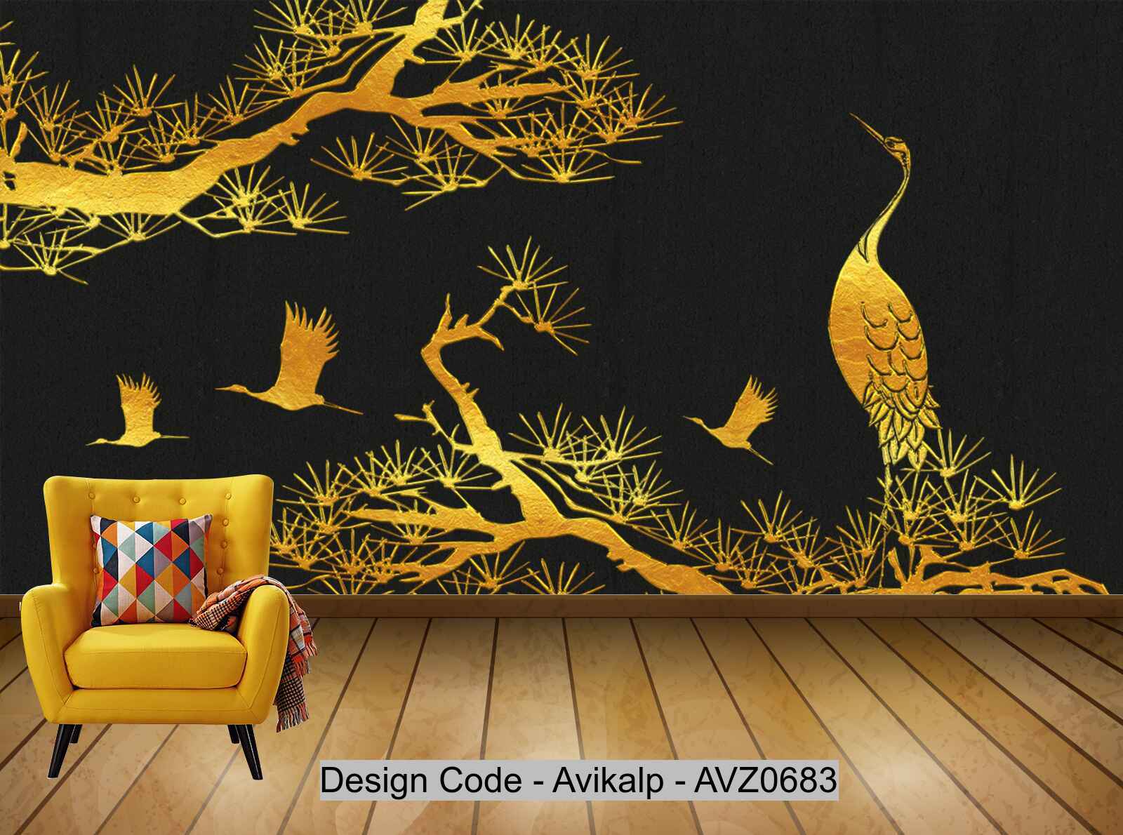 Avikalp Exclusive AVZ0683 Chinese Style Chinese Pine Pine Crane Texture Background Tv Background Wall HD 3D Wallpaper
