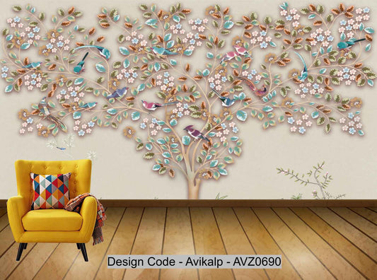 Avikalp Exclusive AVZ0690 Chinese Painting Flower And Bird Tv Background Wall HD 3D Wallpaper