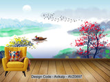Avikalp Exclusive AVZ0697 New Chinese Ink Landscape Garden Wall HD 3D Wallpaper