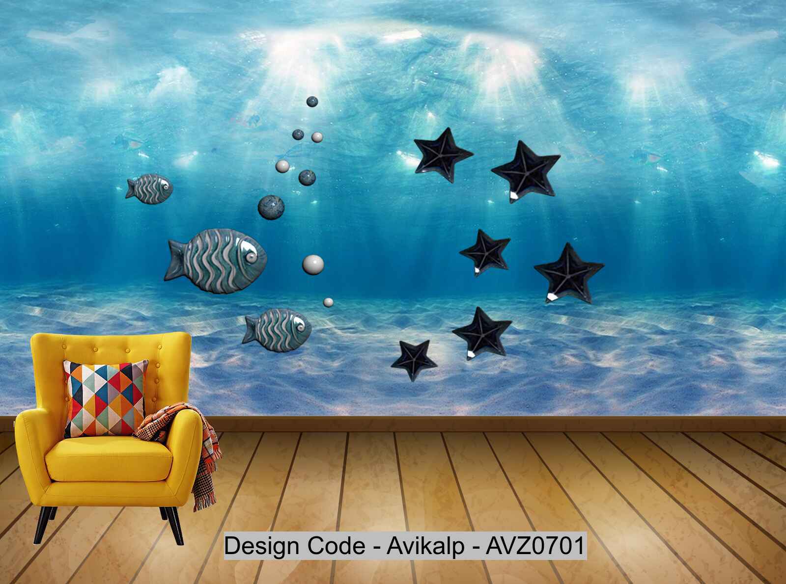 Avikalp Exclusive AVZ0701 3D Marine Embossed Underwater World Children Room Background Wall HD 3D Wallpaper