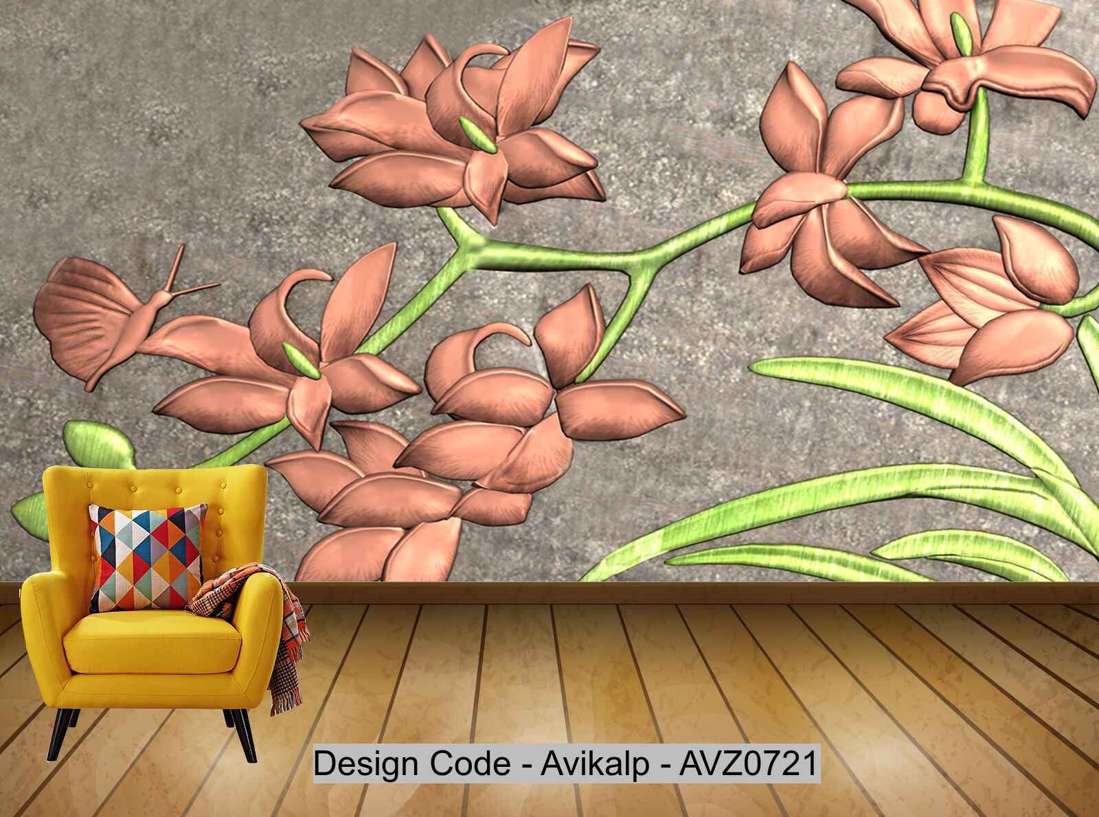 Avikalp Exclusive AVZ0721 3D Embossed Orchid Tv Background Wall HD 3D Wallpaper
