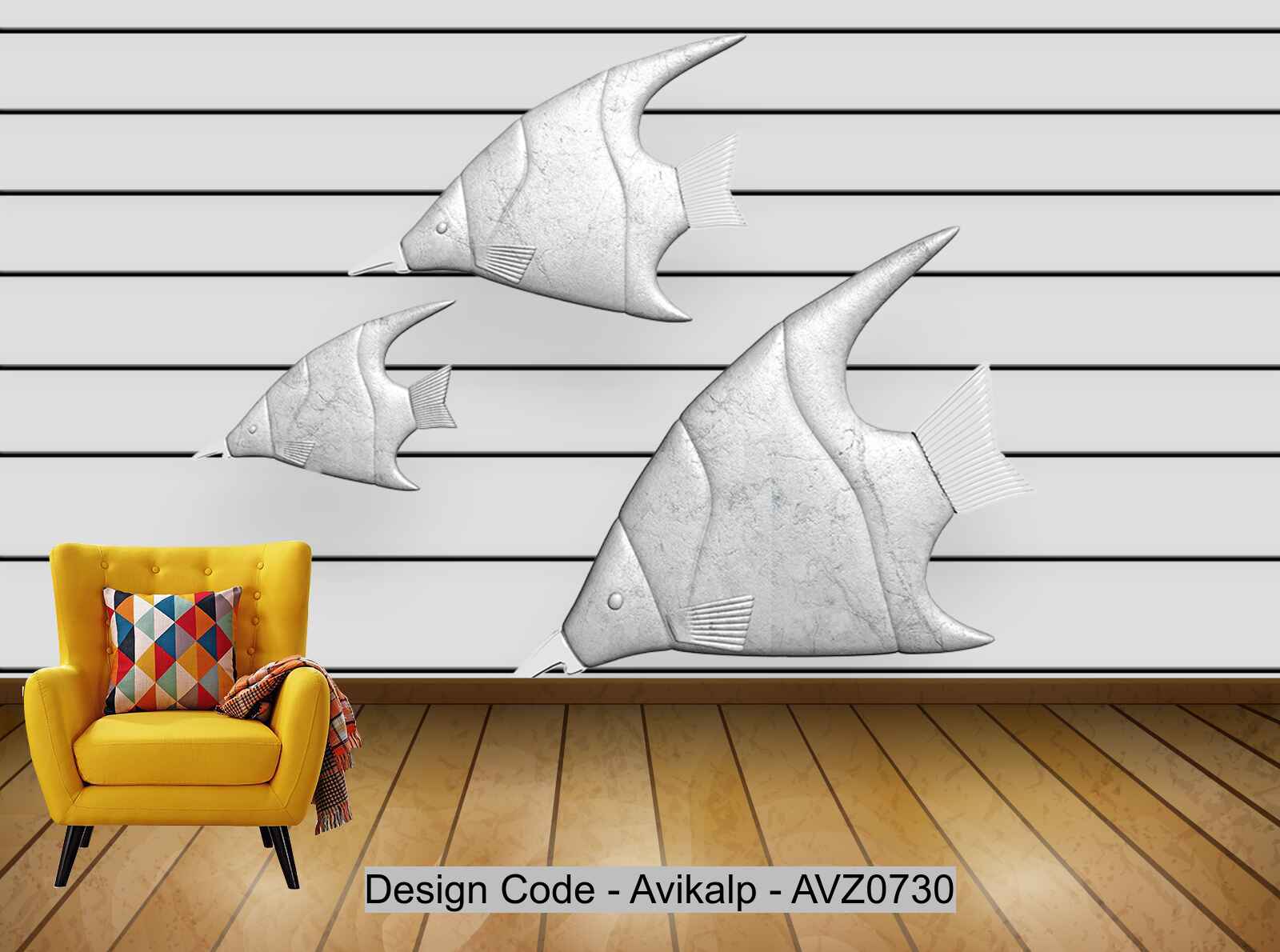 Avikalp Exclusive AVZ0730 Modern Minimalist Embossed Three Dimensional Goldfish Tv Background Wall HD 3D Wallpaper