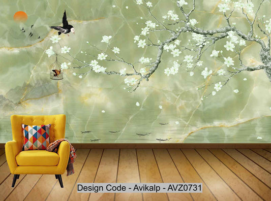 Avikalp Exclusive AVZ0731 New Chinese Flower And Bird Ink Landscapes And Rich Tv Background Wall HD 3D Wallpaper