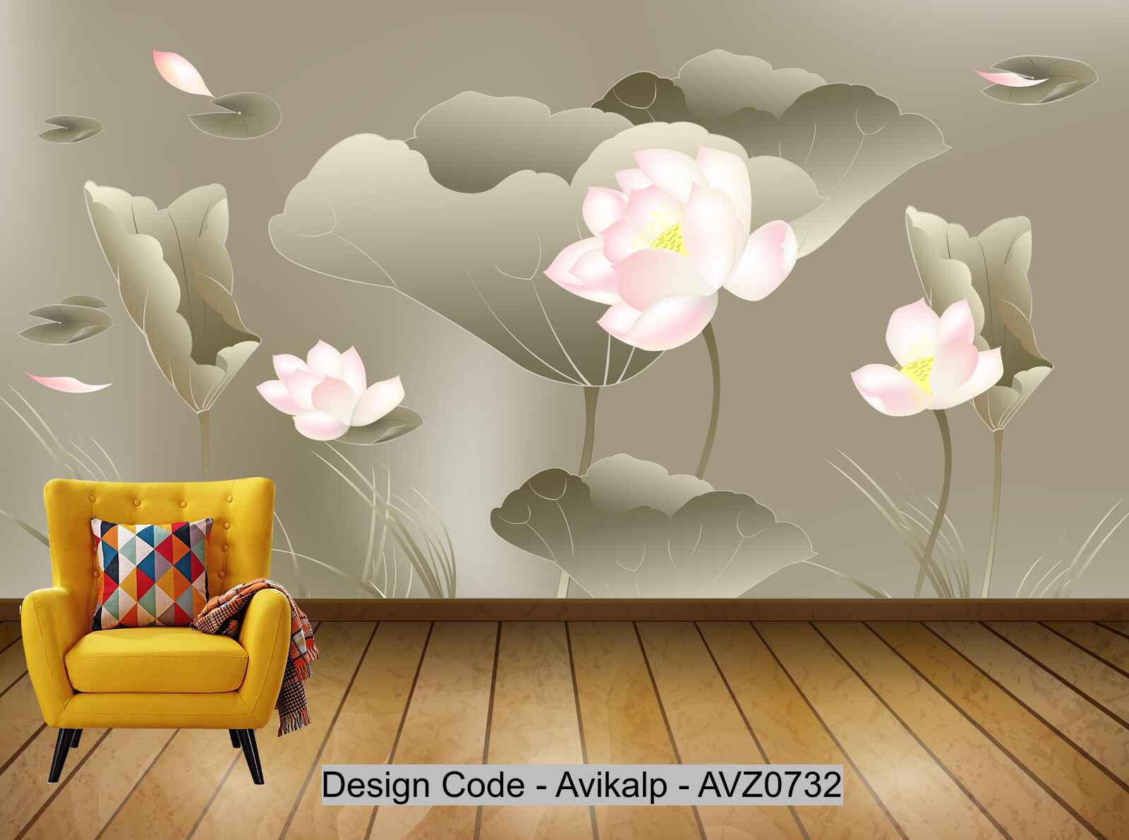 Avikalp Exclusive AVZ0732 Modern Minimalist Style Lotus Leaf Garden Background Wall HD 3D Wallpaper