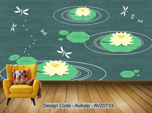 Avikalp Exclusive AVZ0733 Modern Minimalist Line Lotus Pond Tv Background Wall HD 3D Wallpaper