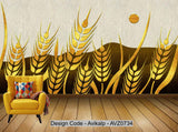 Avikalp Exclusive AVZ0734 Modern Minimalist Golden Wheat Ears Rural Tv Background Wall HD 3D Wallpaper