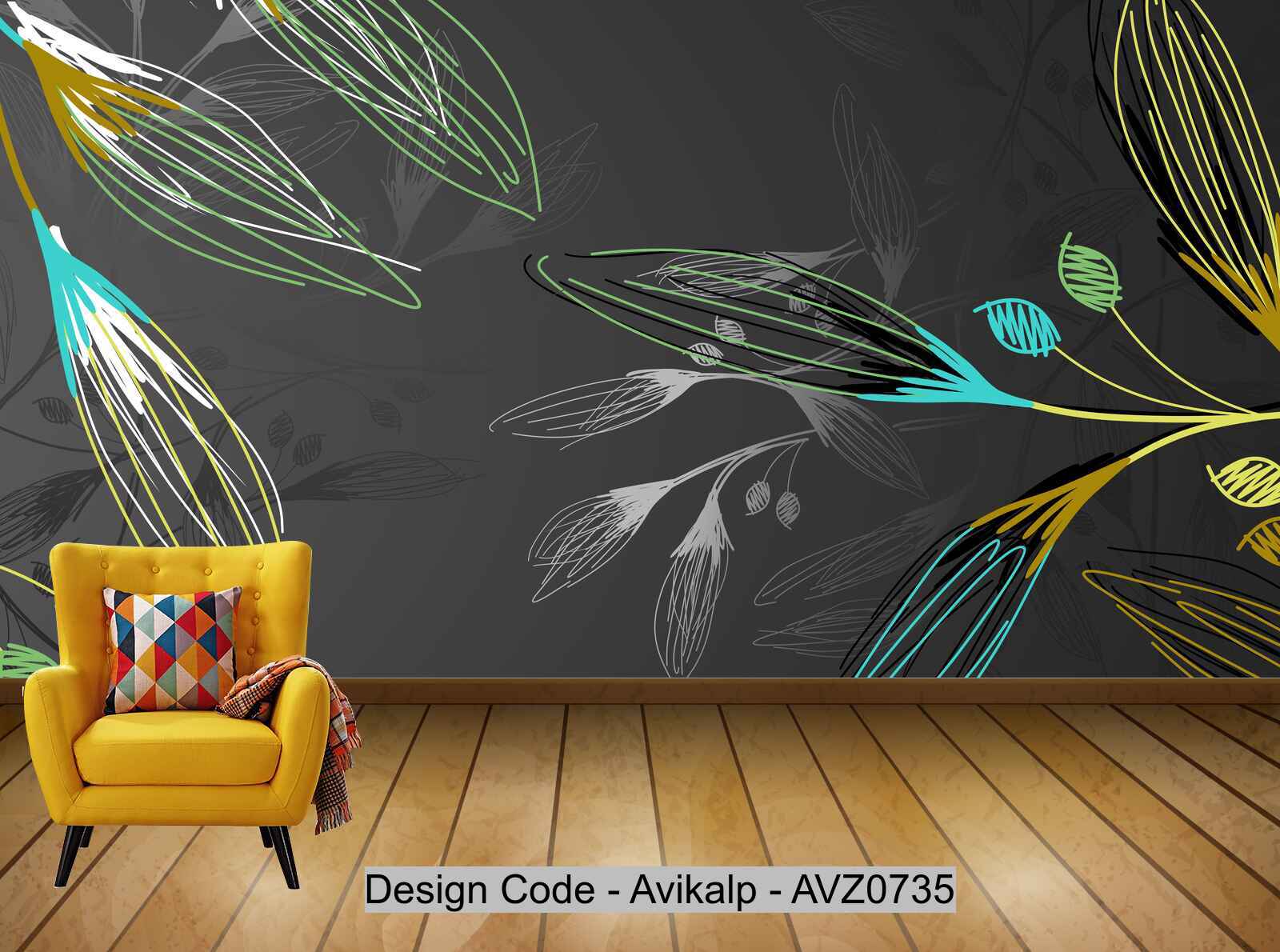 Avikalp Exclusive AVZ0735 Modern Minimalistic Doodle Lines Flowers Tv Background Wall HD 3D Wallpaper