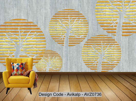 Avikalp Exclusive AVZ0736 Modern Geometric Minimalist Tree Tv Background Wall HD 3D Wallpaper