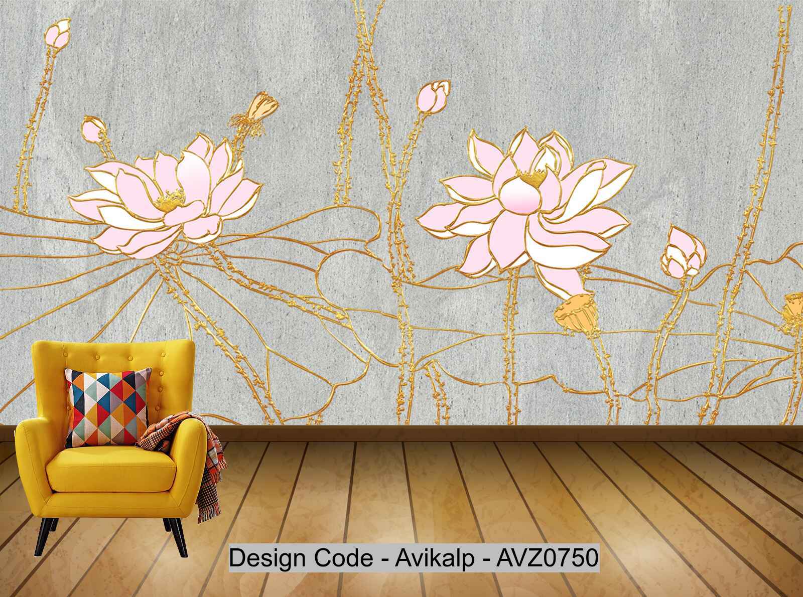 Avikalp Exclusive AVZ0750 Modern Minimalist Three Dimensional Embossed Lotus Tv Background Wall HD 3D Wallpaper