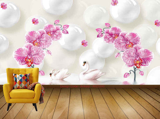 Wall Stickers & Murals CAVE ART ' Peacock - sitting on branch - pink -  cherry - flower - birds - butterfly - colorful - decorative - wallsticker '  