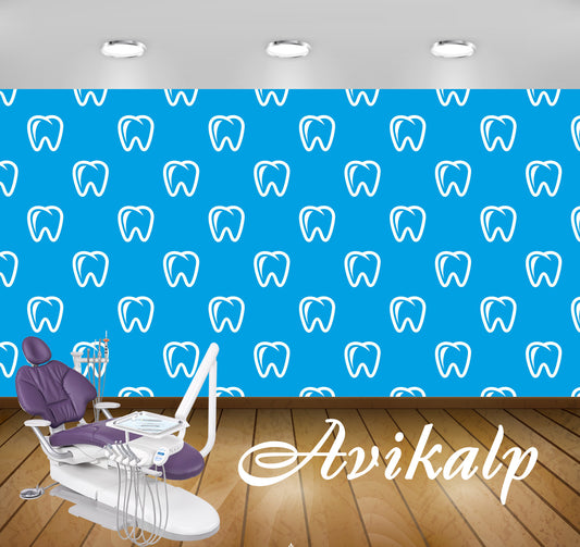 Avikalp Exclusive AWD0010 Dental Clinic Wallpaper Blue Teeth White Outline HD Wallpaper