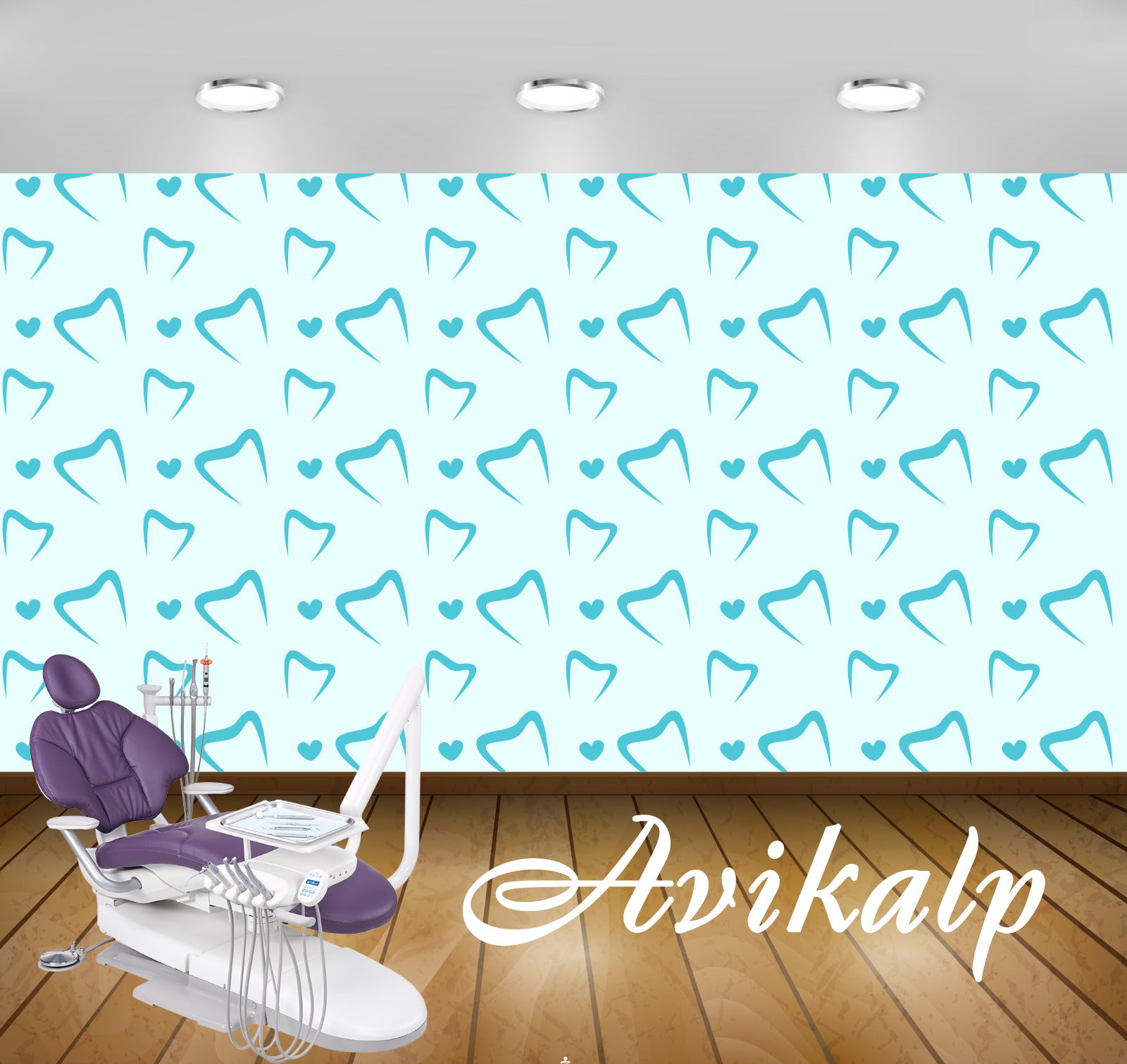 Avikalp Exclusive AWD0030 Dental Clinic Wallpaper Sky Blue Teeth Dark Blue Outline HD Wallpaper