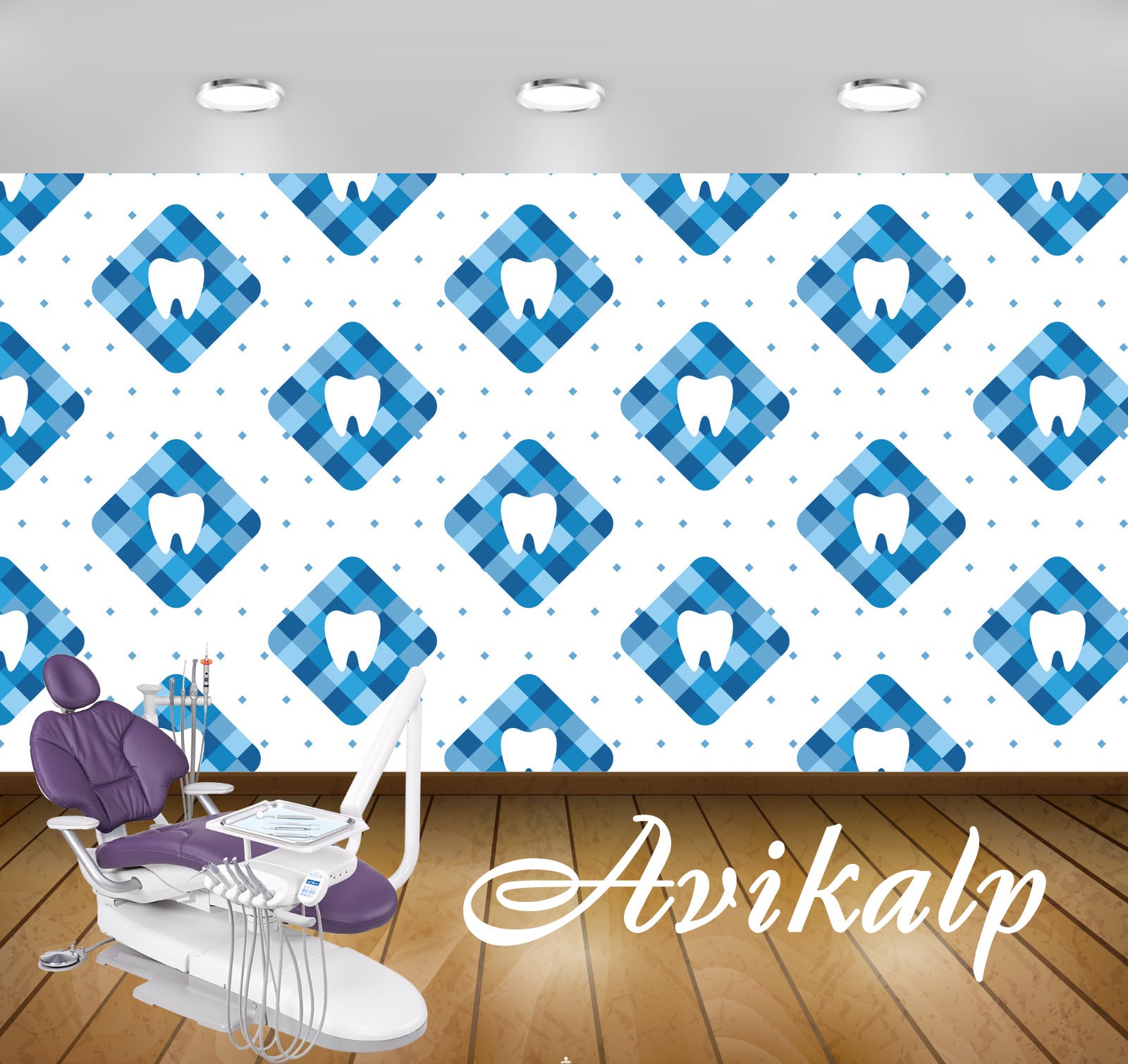 Avikalp Exclusive AWD0033 Dental Clinic Wallpaper White Blue Focus Teeth Pattern HD Wallpaper