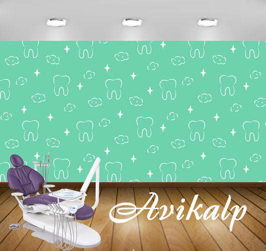 Avikalp Exclusive AWD0039 Dental Clinic Wallpaper White Green Outline Star HD Wallpaper