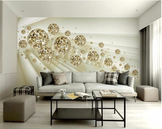 Avikalp Exclusive AWZ0001 Abstract Space Golden Ball Modern Fashion Interior HD 3D Wallpaper