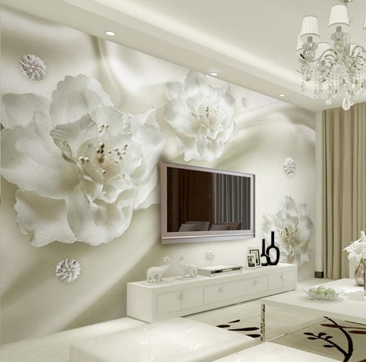 Avikalp Exclusive AWZ0007 Beautiful Light Gray Silk Flowers European Style HD 3D Wallpaper