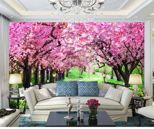 Avikalp Exclusive AWZ0018 Cherry Blossom Tree Small Road  HD 3D Wallpaper