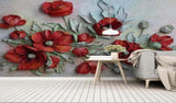 Avikalp Exclusive AWZ0027 Embossed Red Flower HD 3D Wallpaper