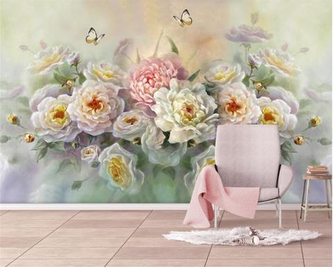 Avikalp Exclusive AWZ0033 European Rose Flower Butterfly HD 3D Wallpaper