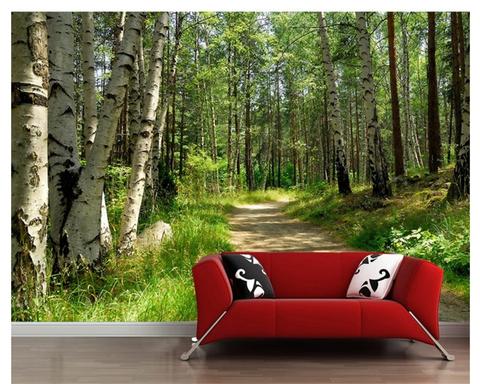 Avikalp Exclusive AWZ0048 Green Forest Birch Landscape HD 3D Wallpaper