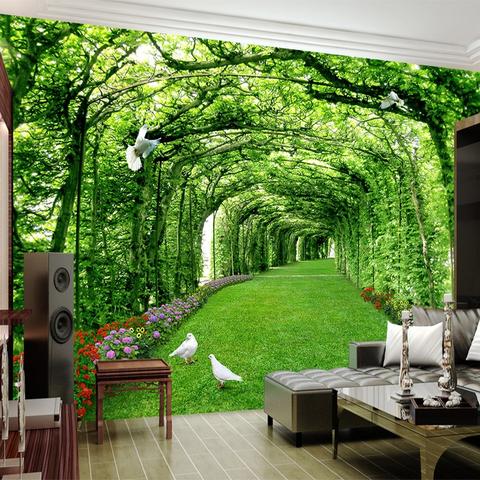 Avikalp Exclusive AWZ0049 Green Forest Tree Lawn Stereo Space HD 3D Wallpaper