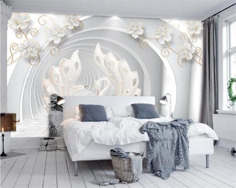 Avikalp Exclusive AWZ0051 Home Decorative Background White Jewelery Flower Swan HD 3D Wallpaper