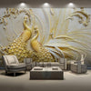 Avikalp Exclusive AWZ0099 Stereoscopic Embossed Style Golden Peacock  HD 3D Wallpaper