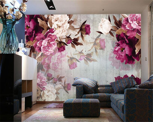 Avikalp Exclusive AWZ0135 3d Red Wite Flowers Mural Painting Peony HD 3D Wallpaper