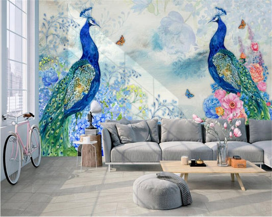 Avikalp Exclusive AWZ0150 Classic Nordic Minimalist Fresh Peacock Floral Watercolor 3d HD 3D Wallpaper
