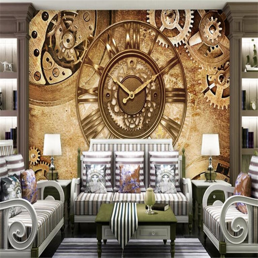 Avikalp Exclusive AWZ0154 3d Wallpaper Fashion Atmosphere Retro Gear Clock Mural Home Decor Sofa Background HD 3D Wallpaper