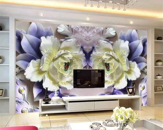 Avikalp Exclusive AWZ0156 3d Stereo Peony Relief Flower European Style Vintage Living Room HD 3D Wallpaper