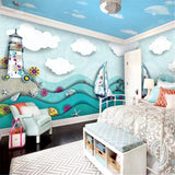 Avikalp Exclusive AWZ0158 3d Cartoon Drawing Blue Sky White Clouds Sea Sailing Fish Children HD 3D Wallpaper
