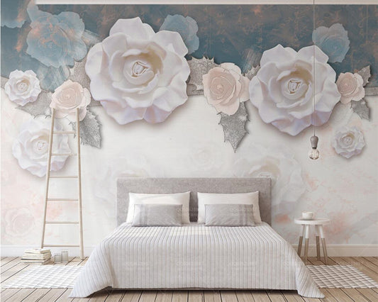 Avikalp Exclusive AWZ0170 3d Vintage Mode White Rose 3d Tv Background Mural HD 3D Wallpaper