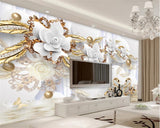 Avikalp Exclusive AWZ0173 3d Home Decoration Wallpaper Circle Luxury Gold White Flowers Ball Jewelry HD 3D Wallpaper