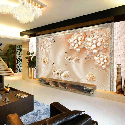 Avikalp Exclusive AWZ0194 3d Mural Swan Pearl Living Room Backdrop Wall Panel Classic Interior Decor HD 3D Wallpaper