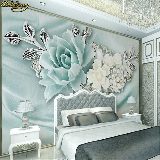 Avikalp Exclusive AWZ0203 Green Pearl Painting Flowers Backdrop Mural HD 3D Wallpaper