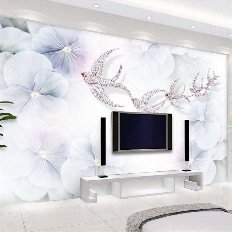 Avikalp Exclusive AWZ0204 Light Luxury Lavender Bird Tricolor Mural HD 3D Wallpaper