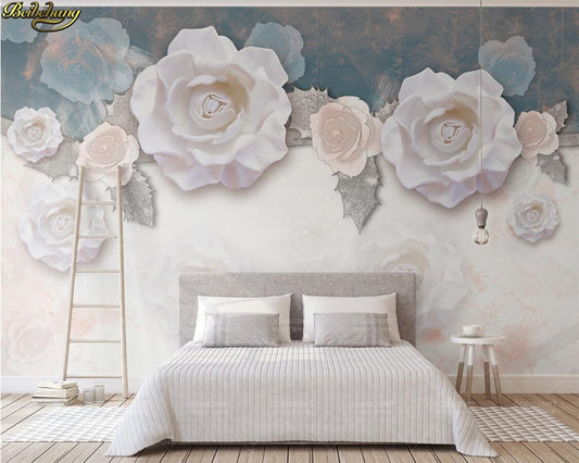 Avikalp Exclusive AWZ0227 3d Wallpaper Mural 3D Vintage Fashion White Rose 3D TV Background HD 3D Wallpaper