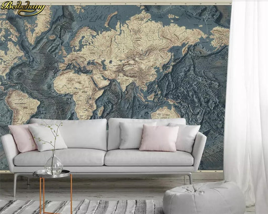 Avikalp Exclusive AWZ0235 3D wallpaper mural retro vintage world map TV background HD 3D Wallpaper