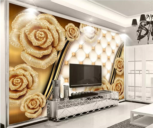 Avikalp Exclusive AWZ0248 3D Wallpapers 3d Luxury Gold Roses Soft Bags Jewelery TV Wallpaper Living Room HD 3D Wallpaper