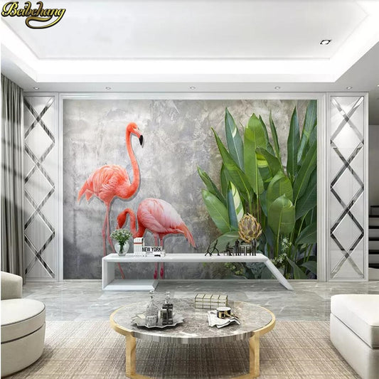 Avikalp Exclusive AWZ0254 3D Wallpaper Tropical plant leaf flamingo European wallpapers for Living Room HD 3D Wallpaper