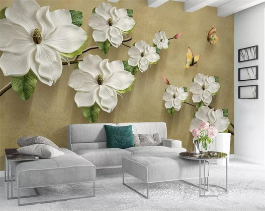 Avikalp Exclusive AWZ0261 3D wallpaper embossed floral butterfly TV background walls home decoration living room bedroom HD 3D Wallpaper