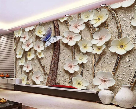 Avikalp Exclusive AWZ0264 3d Wallpaper 3d Flower Butterfly Tv Background Walls Home Decoration Living Room Bedroom HD 3D Wallpaper