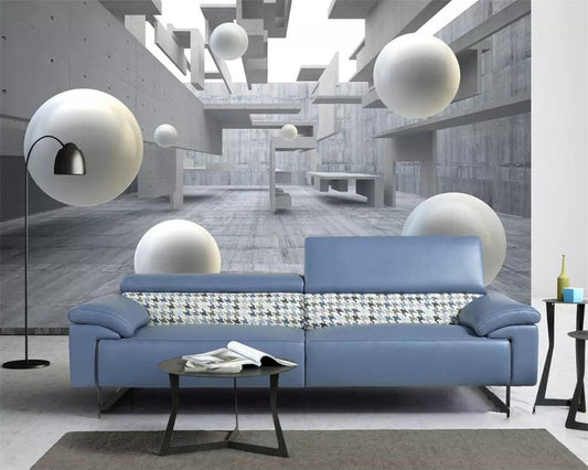 Avikalp Exclusive AWZ0273 3d Wallpaper 3d Mural Abstract Architectural Space Round Ball Background Home Decor HD 3D Wallpaper