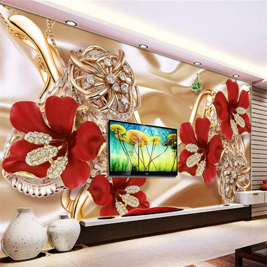 Avikalp Exclusive AWZ0277 3d Wallpaper 3d Mural Flower Open Rich Jewelry Flower Tv Background HD 3D Wallpaper