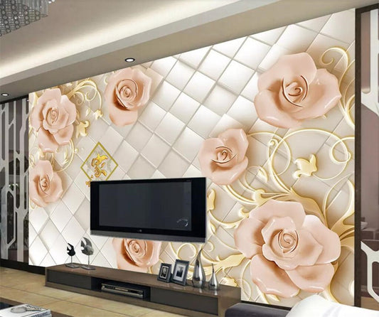 Avikalp Exclusive AWZ0279 3d Wallpaper 3d Mural Home And Wealthy Reliefs Rose Flowers Backdrop HD 3D Wallpaper