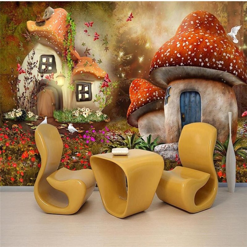 Avikalp Exclusive AWZ0285 3d Wallpaper Murals Fairy Tale World Mushroom House Kids Room Bedroom Tv Background HD 3D Wallpaper