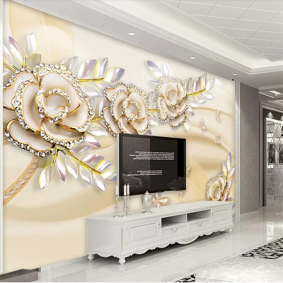 Avikalp Exclusive AWZ0286 3d Wallpaper Murals Fashion Upscale European Golden Rose Leaf Stereoscopic HD 3D Wallpaper